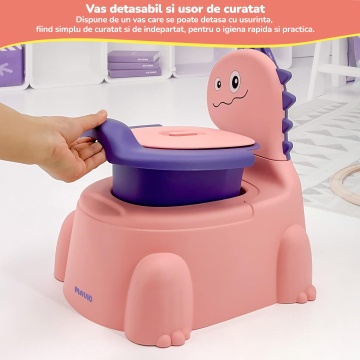 Olita pentru Copii Mavio®, Model Dinozaur, Colac Moale, Design Ergonomic, Non-Toxic, Varsta 1-6 Ani, Compartiment Detasabil, Maner Transport, Usor de Curatat, Picioare Anti-derapante, Roz - Img 3