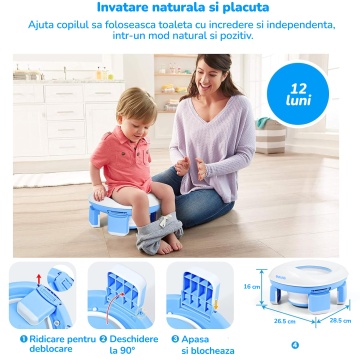 Olita Portabila Copii Mavio®, Reductor WC Pliabil, Saculeti Inclusi, Husa Transport, Capac, Varsta 1-3 Ani, Usor de Curatat, Fara BPA, Picioare Anti-derapante, Albastru - Img 3