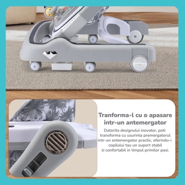 Premergator Copii 2 in 1 Mavio®, Model MyRide, Rotobil, Mod Antemergator, Varsta 3-36 Luni, Pliabil, Inaltime Ajustabila, Cos Baschet, Gri - Img 9