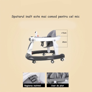Premergator Reglabil pentru Bebelusi cu Varsta intre 6-18 Luni, Mavio®, Pliabil, 3 Jucarii, Greutatea Maxima Suportata 12 kg, Gri - Img 5