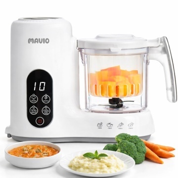 Resigilat - Aparat Gatit la Abur pentru Bebelusi Mavio®, 4-in-1, Gatire, Mixare, Sterilizare & Reincalzire, Lama din otel inoxidabil, 600 ml, Detasabil si Lavabil, 300W, Auto Blend, BPA Free, Alb