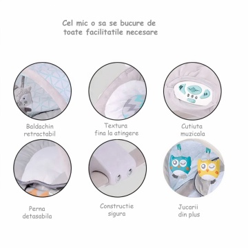 Resigilat - Balansoar Electric Mavio®, 8 Cantece de Leagan, Baldachin Retractabil, Functie Temporizator, Centura de Siguranta - Img 3
