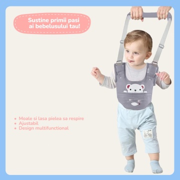 Resigilat - Ham Premergator, Mavio®, Bebelusi 9-24 Luni, Multifunctional, Material Respirabil, Complet Ajustabil si Ergonomic, Suport Inghinal Detasabil, Protectie Spate Parinti, Sistem Siguranta Dublu, Gri - Img 7