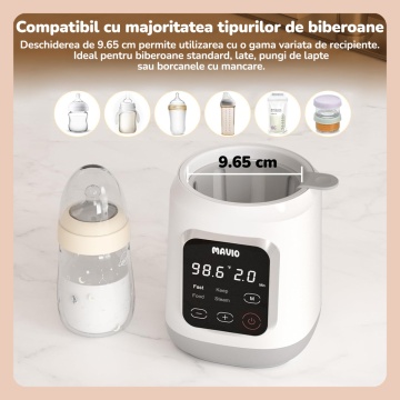 Resigilat - Incalzitor Biberon Mavio® pentru Bebelusi, 7in1, Functii: Incalzire Mancare, Dezghetare Rapida, Sterilizare, Pastrare la Cald 24 Ore, 35 - 60°C, 400W, Control Touch, Fara BPA, Alb - Img 4