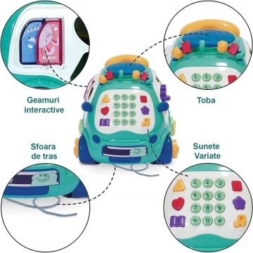 Resigilat - Jucarie Interactiva pentru Copii Mavio®, Telefon Educativ Tip Autobuz Muzical, cu Sunete Diverse, Jocuri, Verde - Img 3
