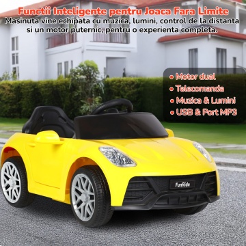 Resigilat - Masinuta Electrica Mavio®, Model FunRide, Copii 3 - 8 Ani, Telecomanda, Viteza 5km/h, Doua Motoare, Faruri, Cauciucuri EVA, Oglinzi, Galben - Img 3
