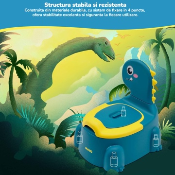 Resigilat - Olita pentru Copii Mavio®, Model Dinozaur, Colac Moale, Design Ergonomic, Non-Toxic, Varsta 1-6 Ani, Compartiment Detasabil, Maner Transport, Usor de Curatat, Picioare Anti-derapante, Albastru - Img 4