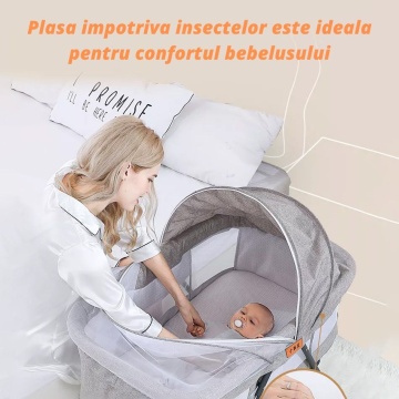 Resigilat - Patut Pliabil pentru Bebelusi, Usor de Transportat, Sistem de Blocare, Pliabil, Plasa Impotriva Insectelor, Cadru de Aluminiu, Cos Depozitare, Varsta 0-24 luni, Gri - Img 2