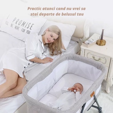 Resigilat - Patut Pliabil pentru Bebelusi, Usor de Transportat, Sistem de Blocare, Plasa Impotriva Insectelor, Cadru de Aluminiu, Cos Depozitare, Crem - Img 5