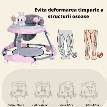 Resigilat - Premergator Reglabil pentru Bebelusi cu Varsta intre 6-36 Luni, Pliabil cu 3 Jucarii, Material Respirabil, Greutatea Maxima 20 kg, Roz - Img 7