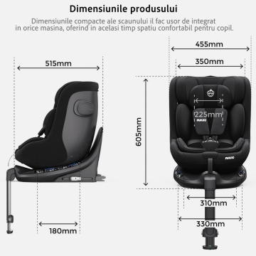 Resigilat - Scaun Auto Bebelusi Mavio®, Model Shield, Picior Fixare, 40-105, Rotire 360 Grade, Unghi Reglabil, ISOFIX, Copii 0 luni - 4 ani, Spatar Rabatabil, Omologat i-Size R129, Protectie Impact Lateral, Centura de Siguranta 5 Puncte, Tetiera Reglabila - Img 7
