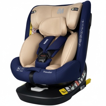 Resigilat - Scaun Auto Bebelusi Mavio®, Model Traveler, 40-150 cm, Rotatie 360 de grade, ISOFIX, Copii intre 0 - 12 ani, Omologat i-Size R129, Albastru/ Crem