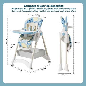 Resigilat - Scaun de Masa 3 in 1 pentru Bebelusi si Copii Mavio®, Model OMNY, 6-36 luni, Inaltime Reglabila, Greutate Maxima 25kg, Albastru - Img 4