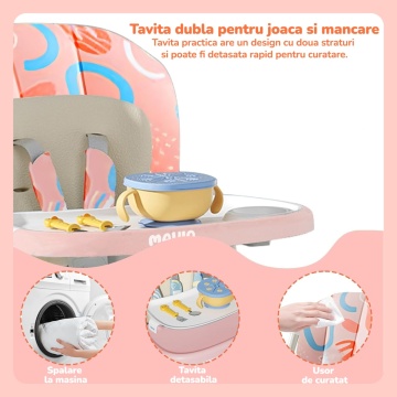 Resigilat - Scaun de Masa 3 in 1 pentru Bebelusi si Copii Mavio®, Model OMNY, 6-36 luni, Inaltime Reglabila, Greutate Maxima 25kg, Roz - Img 2