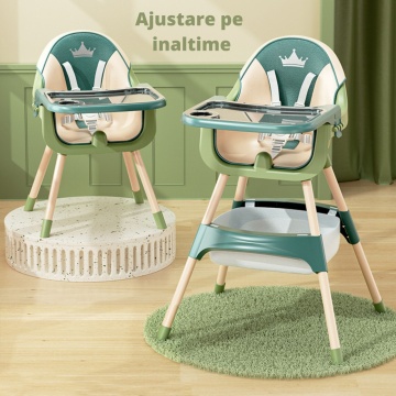Resigilat - Scaun de Masa 3in1 pentru Bebelusi si Copii, Varsta 6-72 luni, Inaltime Ajustabila, Centura de Siguranta in 5 Puncte, Tavita Reglabila si Detasabila, Loc pentru Depozitare, Verde - Img 5