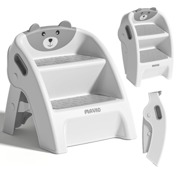 Resigilat - Scaunel Copii Mavio®, Model Little Bear, Scara cu Suprafata Antialunecare, Inaltator WC in Doua Trepte, Maner Transport, Taburet Pliabil pentru Baie, Toaleta, Chiuveta, Bucatarie, Greutate Suportata 68kg, Gri