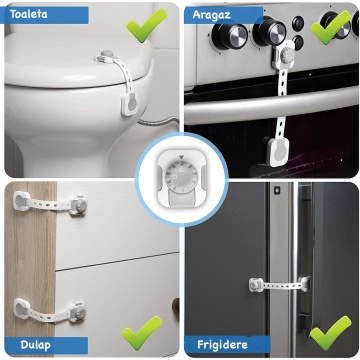 Resigilat - Set 6 Sigurante Usi Copii, Blocheaza Sertare, Frigider, Congelator, Ajustabile pe Lungime, Adeziv Puternic 3M, Fara Urme dupa Indepartare, Sistem de Inchidere Dublu, Gri - Img 4