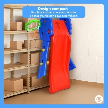 Resigilat - Tobogan Copii Mavio® cu Cos Baschet, 2–5 Ani, Panta Alunecare 98 cm, Structura HDPE Durabila, Stabil si Sigur, Design Ergonomic, Interior/Exterior, Dimensiuni 107x60x72 cm - Img 3