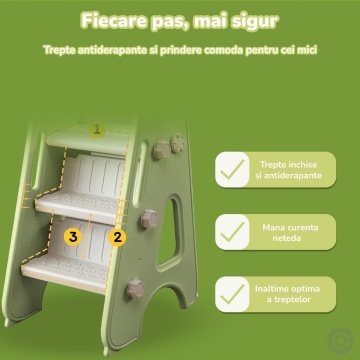 Resigilat - Tobogan Copii Mavio® cu Cos Baschet, 3–6 Ani, Panta Alunecare 165 cm, Structura HDPE Durabila, Pliabil, Stabil si Sigur, Design Ergonomic, Interior/Exterior, Dimensiuni 175x47x77 cm, Verde - Img 4