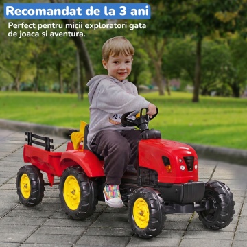 Resigilat - Tractor cu Pedale Copii Mavio®, cu Remorca Detasabila, Lopatica si Grebla Incluse, Volan, Roti Antiderapante, Cadru Stabil, Suporta pana la 35 kg, Varsta Recomandata 3 ani+, Rosu - Img 7