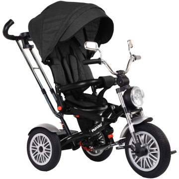 Resigilat - Tricicleta pentru Copii Mavio®, Pozitie de Somn, Centura de Siguranta, Far cu Lumina, Oglinzi, Cauciucuri Spuma EVA, Greutate Maxima Admisa 25kg, Negru