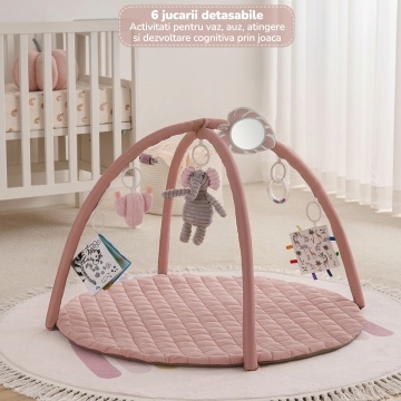 Saltea Activitati Mavio®, Centru de Joaca pentru Bebelusi 0-36 Luni, Arcada cu Jucarii Suspendate, Joc de Dezvoltare Multi-Mod, Stimulare Senzoriala, Jucarii Multiple, Dimensiune 85 x 85 x 50 cm, Roz - Img 3