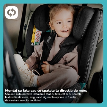 Scaun Auto Bebelusi Mavio®, Model Evolution, 360 de grade, ISOFIX, Copii intre 0 - 12 ani, Omologat i-Size R129, Negru - Img 4