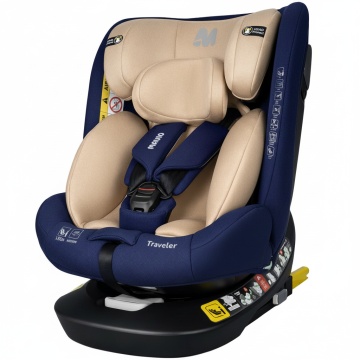 Scaun Auto Bebelusi Mavio®, Model Traveler, 40-150 cm, Rotatie 360 de grade, ISOFIX, Copii intre 0 - 12 ani, Omologat i-Size R129, Albastru/ Crem
