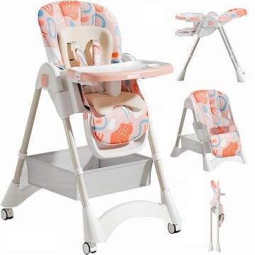 Scaun de Masa 3 in 1 pentru Bebelusi si Copii Mavio®, Model OMNY, 6-36 luni, Inaltime Reglabila, Greutate Maxima 25kg, Roz - Img 1