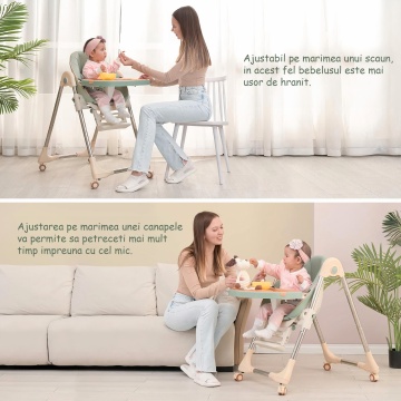 Scaun de Masa 3in1 pentru Bebelusi si Copii, Varsta 6-72 luni, Inaltime Ajustabila, Centura de Siguranta in 5 Puncte, Tavita Reglabila si Detasabila, Greutate Maxima 50kg, Verde - Img 7
