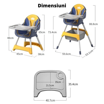 Scaun de Masa 3in1 pentru Bebelusi si Copii, Varsta 6-72 luni, Inaltime Ajustabila, Centura de Siguranta in 5 Puncte, Tavita Reglabila si Detasabila, Loc pentru Depozitare, Albastru - Img 4