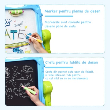 Tabla Magnetica Educativa pentru Copii Mavio®, cu Doua Fete Scris si Desenat, Creta, Magneti, Markere si Burete Incluse, Inaltime 66 cm - Img 2