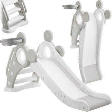 Tobogan Copii Mavio® cu Cos Baschet, 1–4 Ani, Panta Alunecare 115 cm, Structura HDPE Durabila, Pliabil, Stabil si Sigur, Design Ergonomic, Interior/Exterior, Dimensiuni 125x66x33 cm, Gri