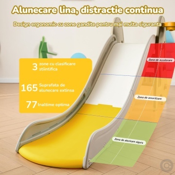 Tobogan Copii Mavio® cu Cos Baschet, 3–6 Ani, Panta Alunecare 165 cm, Structura HDPE Durabila, Pliabil, Stabil si Sigur, Design Ergonomic, Interior/Exterior, Dimensiuni 175x47x77 cm, Galben - Img 5