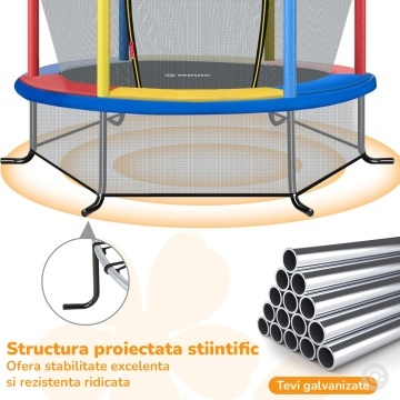 Trambulina pentru Copii Mavio®, 140 cm, Interior/Exterior, Plasa de Protectie, Cadru din Otel Galvanizat, Suprafata de Sarit Sigura fara Imbinari, Protectii din Spuma, Capacitate 45 kg, Design Stabil si Colorat - Img 3