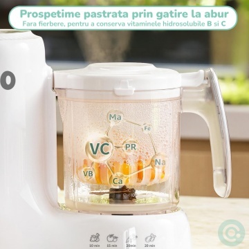 Aparat Gatit la Abur pentru Bebelusi Mavio®, 4-in-1, Gatire, Mixare, Sterilizare & Reincalzire, Lama din otel inoxidabil, 600 ml, Detasabil si Lavabil, 300W, Auto Blend, BPA Free, Alb - Img 5