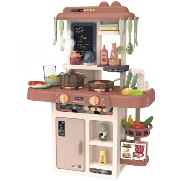 Bucatarie multifunctionala completa pentru copii, chiuveta cu circuit de apa, frigider, aragaz, tablita pentru notite, fructe, legume, multiple accesorii, 42 de piese in total, rosie - Img 1