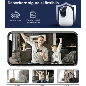 Camera de Supraveghere si Baby Monitor, 3MP, Wi-Fi 2 Ghz, Rezolutie 2K, Detectarea Miscarii, Interior, Card de Memorie 32 GB Inclus, Audio Bidirectional, Filmare Selectiva, Unghi Captare 360° - Img 6
