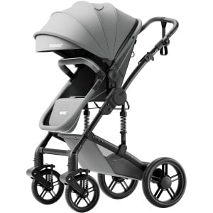 Carucior 2 in 1 pentru Bebelusi Mavio® Explorer, Landou Reversibil, Roti Cauciuc cu Suspensie, Greutate Maxima 25 kg, Tip Troller, Centura, 0 - 36 luni, Gri - Img 1