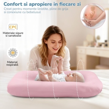 Cosulet Bebelus pentru Dormit Mavio®, Baby Lounger, Pentru Bebelusi 0-12 Luni, Material 100% Bumbac, Design Ergonomic, Spatiu Confortabil pentru Odihna si Relaxare, Usor de Folosit Acasa sau in Calatorii, Roz - Img 4