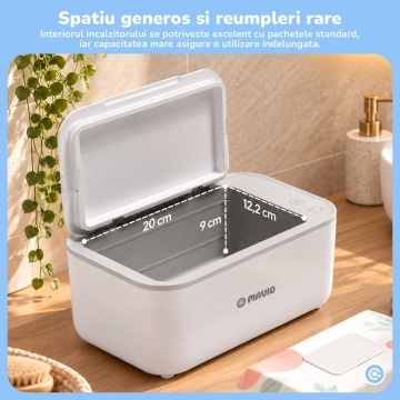 Incalzitor Servetele Umede pentru Bebelusi Mavio®, Ingrijire Nou-Nascuti, Capacitate 80-100 Servetele, 3 Trepte de Incalzire, Control Tactil, Incalzire Constanta, Mentine Umiditatea, 220-240V - Img 7