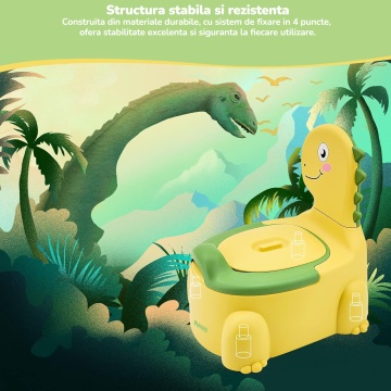 Olita pentru Copii Mavio®, Model Dinozaur, Colac Moale, Design Ergonomic, Non-Toxic, Varsta 1-6 Ani, Compartiment Detasabil, Maner Transport, Usor de Curatat, Picioare Anti-derapante, Galben - Img 6