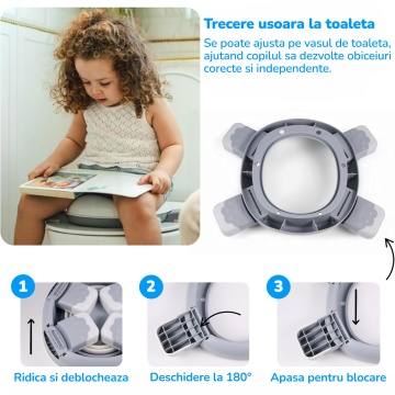 Olita Portabila Copii Mavio®, Reductor WC Pliabil, Saculeti Inclusi, Husa Transport, Capac, Varsta 1-3 Ani, Usor de Curatat, Fara BPA, Picioare Anti-derapante, Gri - Img 4
