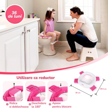 Olita Portabila Copii Mavio®, Reductor WC Pliabil, Saculeti Inclusi, Husa Transport, Capac, Varsta 1-3 Ani, Usor de Curatat, Fara BPA, Picioare Anti-derapante, Roz - Img 2