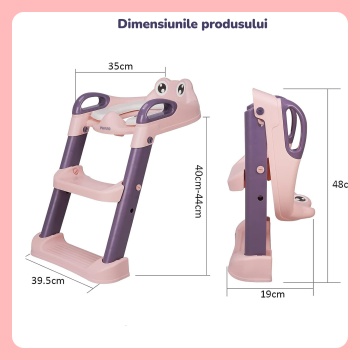 Reductor WC cu Scara Mavio® pentru Copii 1-7 Ani, Pliabil, 2 Trepte, Inaltime Reglabila 38-43 cm, Manere de Sustinere, Picioare si Zone Antiderapante, Design Anti-Stropire, Greutate Maxima 50 kg, Compatibil cu Majoritatea Toaletelor, Roz - Img 9