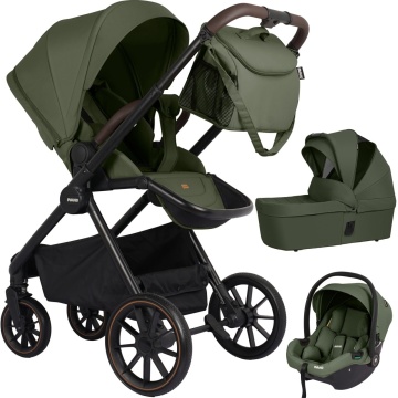 Resigilat - Carucior 3 in 1 pentru Bebelusi Mavio®, Model Urban, Landou, Parte Sport, Scoica Auto, Copii 0–4 Ani, Cadru Aluminiu, Sezut Reversibil, Pliere One Fold, Centura de Siguranta 5 Puncte, Roti EVA, Maner Reglabil, Geanta, Husa Ploaie, Verde