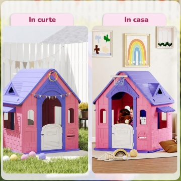 Resigilat - Casuta de Joaca pentru Copii Mavio®, Joaca 3 in 1 in Gradina, Baschet, Aruncarea Inelelor, Joc de Rol, Usa, Ferestre, Cadru Rezistent, Margini Fine, Interior si Exterior, Varsta Recomandata 2 ani+, Roz/Mov - Img 6