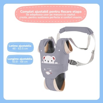 Resigilat - Ham Premergator, Mavio®, Bebelusi 9-24 Luni, Multifunctional, Material Respirabil, Complet Ajustabil si Ergonomic, Suport Inghinal Detasabil, Protectie Spate Parinti, Sistem Siguranta Dublu, Gri - Img 4