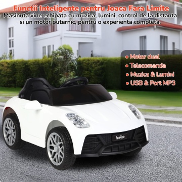 Resigilat - Masinuta Electrica Mavio®, Model FunRide, Copii 3 - 8 Ani, Telecomanda, Viteza 5km/h, Doua Motoare, Faruri, Cauciucuri EVA, Oglinzi, Alb - Img 3