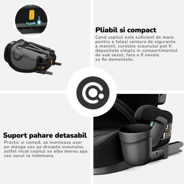 Resigilat - Scaun Auto Bebelusi Mavio®, Model Foldy, 76-150 cm, Unghi Reglabil, ISOFIX, Copii intre 18 luni - 12 ani, Pliabil, Omologat i-Size R129, Protectie Impact Lateral, Centura de Siguranta 5 Puncte, Tetiera Reglabila, Husa Detasabila, Negru - Img 8